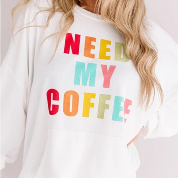 Luna Crew Neck Sweatshirt Need My Coffee in White - Picture 5 of 7